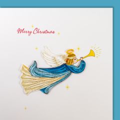 Quilling-Karte Engel mit Trompete Merry Christmas